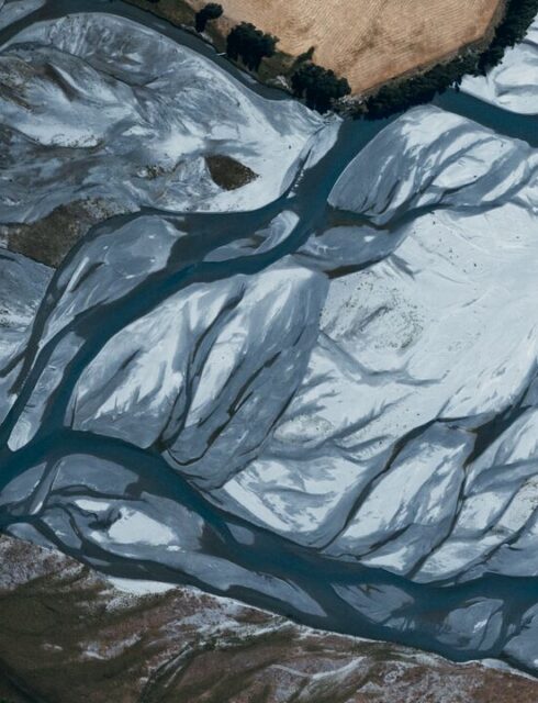 An aerial view of braided rivers in Wanaka New Zealand